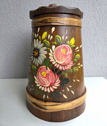 Holzkrug mit griff deckel - mit,