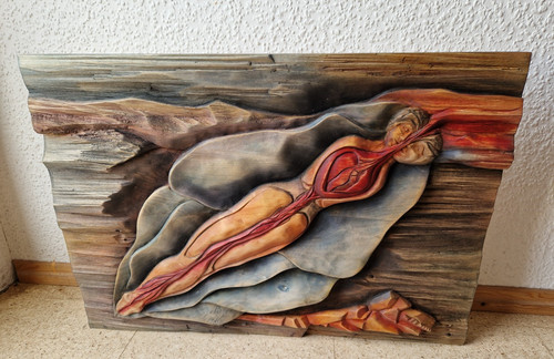 Farbiges holzrelief paar - holzrelief, ca