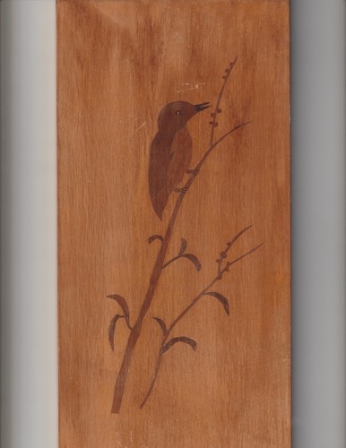 Intarsien bild vogel auf zweig - intarsien,