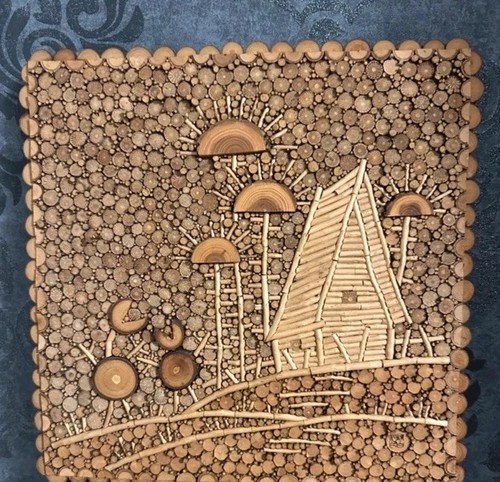 Original holz mosaik wandbild - original, holz-mosaik
