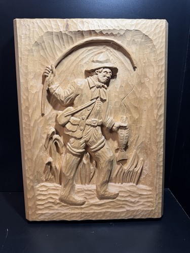 Angler holzrelief geschnitzt - angler,
